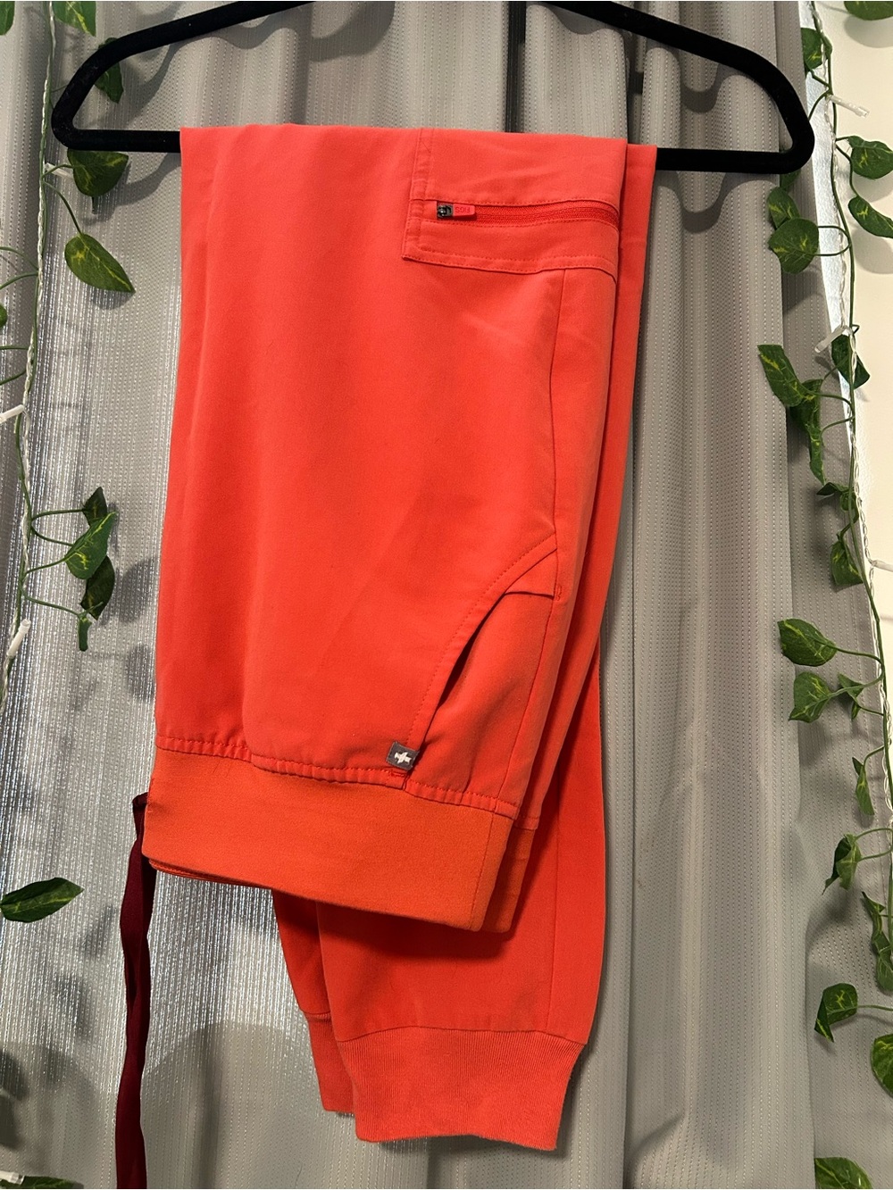 Figs Zamora high waisted joggers in coral Color with burgundy drawstrings